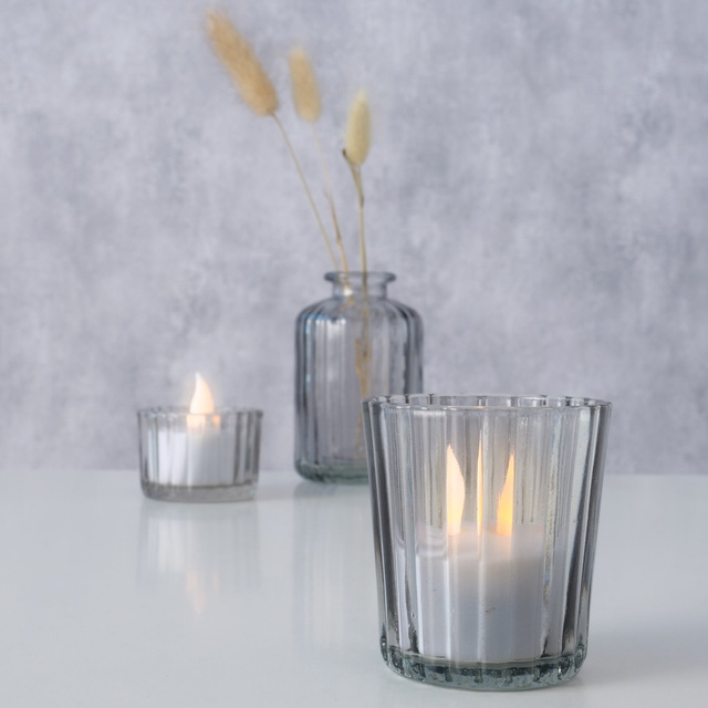 Set decor din sticlă TOLKA, sfeșnice și vază, 10 cm