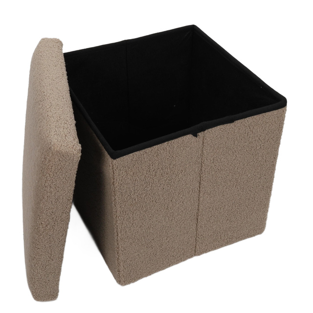 Taburet bouclé cu spațiu de depozitare BINI, 38 x 38 x 38 cm