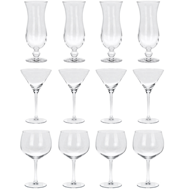 Pahare pentru cocktailuri, 3 tipuri de pahare pentru cocktailuri: Gin, Tonic, Hurricane, 12 bucati