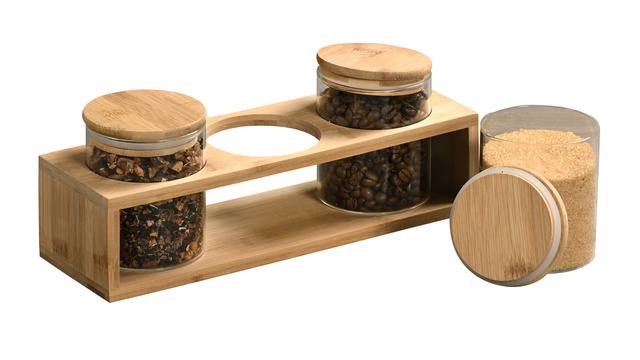 Organizatoare, inchise ermetic, polita din bambus, 3 bucati, Kesper