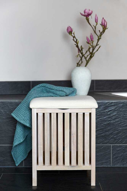 Puf de baie alb, coș de rufe OSLO, Wenko