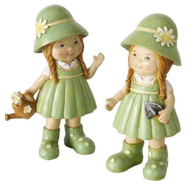 Figurina decorativa, fetita in costum verde Saskia, inaltime 15,5 cm