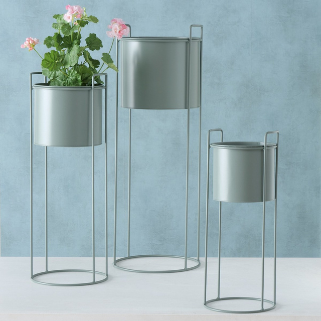 Ghivece metalice pe suport Melanda, verde deschis, 3 buc