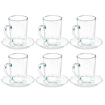 Pahare cappuccino din sticla cu farfurioare, 6 bucati, 200 ml