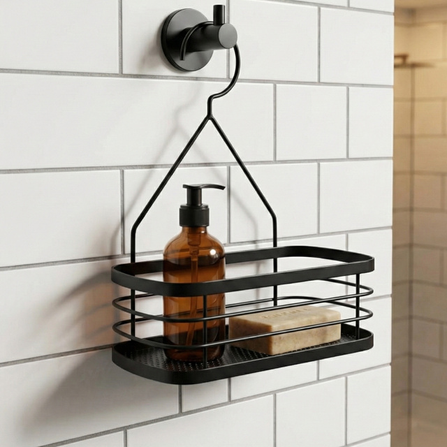 Coș pentru cosmetice sub duș COZY CORE, 22,5 x 12 x 26 cm, negru