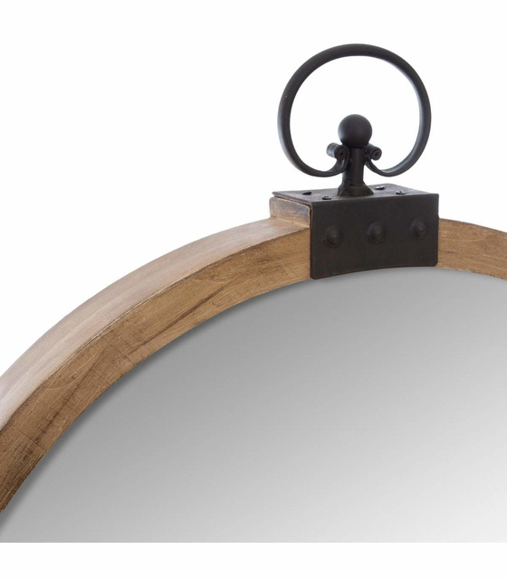 Oglindă de perete, rotundă, decorativă în cadru din lemn, Ø 74 cm