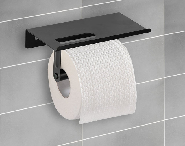 Suport pentru role de toaletă Allstar cu raft mobil negru