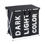 Coș mare de rufe blocabil TRIO TOP BLACK 118 l, 3 compartimente pentru haine murdare, WENKO