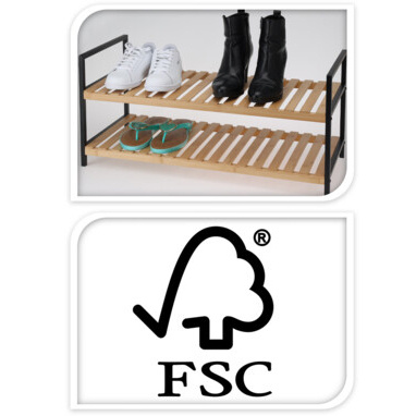 Raft pentru pantofi, 2 niveluri, cadru din bambus și metal, 70 x 30 x 32 cm