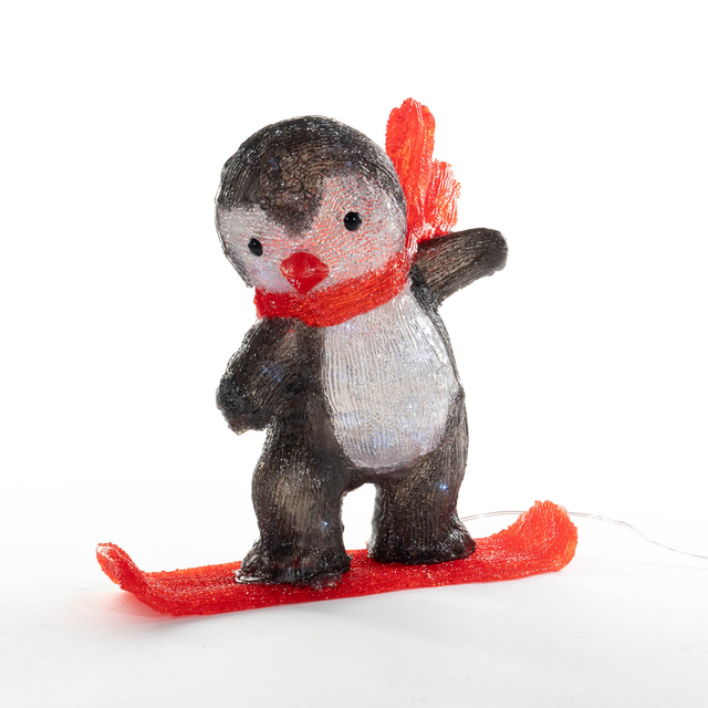Decoratiune de iarna LED, pinguin pe placa, 30,3 cm