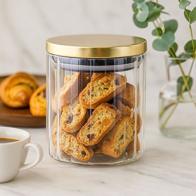 Borcan de sticlă cu capac auriu