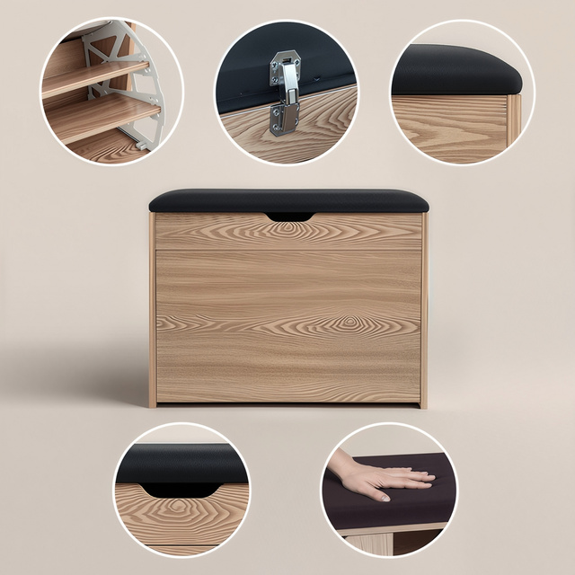 Dulap pentru pantofi cu loc de șezut și rafturi retractabile VAULT, 57 x 30 x 53 cm