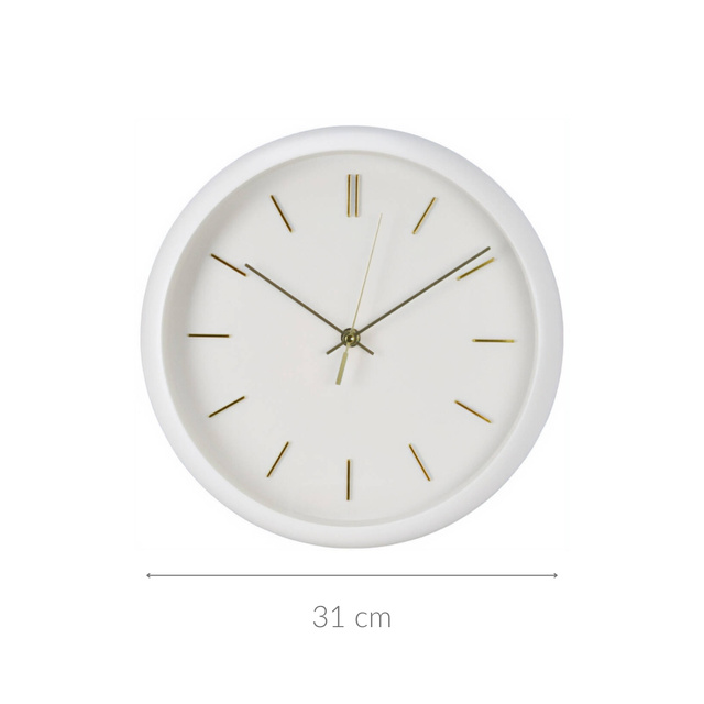 Ceas de perete modern, cu ace aurii, Ø 31 cm