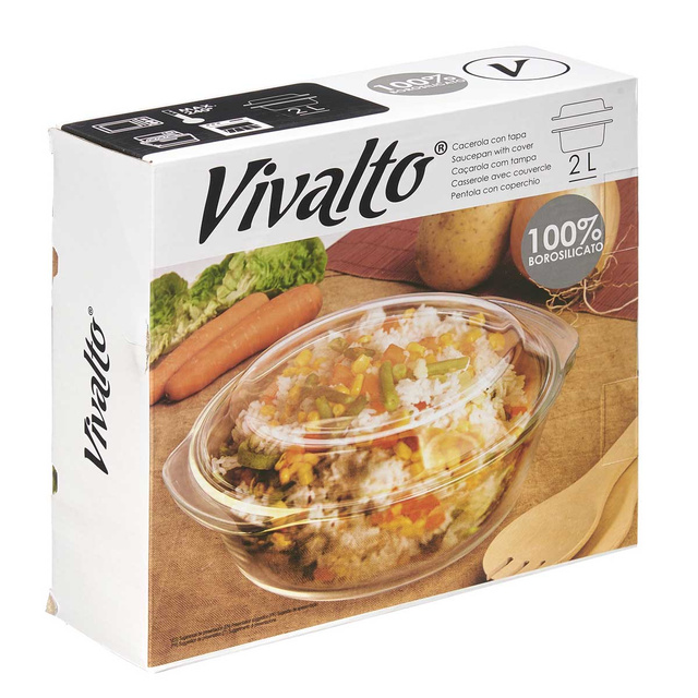 Vas rotund termorezistent cu capac, 2 l