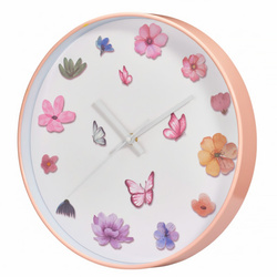 Ceas de perete cu motiv floral, Ø 30 cm, roz