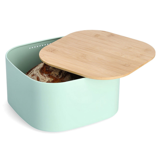 Cutie pentru paine, metalica cu capac din bambus, 26,5 cm