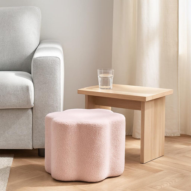 Puf floare YORE, tapițerie miel, 34 x 34 x 29 cm, roz