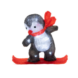 Decoratiune de iarna LED, pinguin pe placa, 30,3 cm