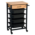 Carucior bucatarie mobil cu sertar din stejar si organizatoare