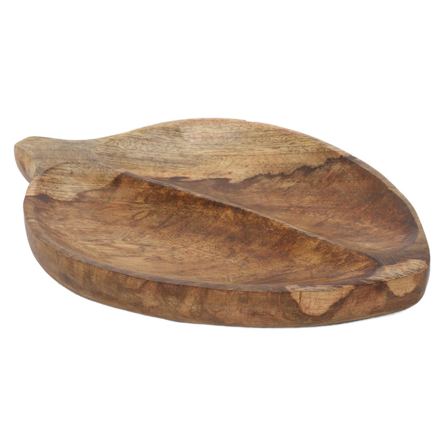 Masă de servire în formă de frunză, lemn de mango, 27 x 17 cm