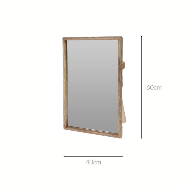 Oglindă de perete cu ramă din lemn de mango, dreptunghiulară, 40 x 2,5 x 60 cm