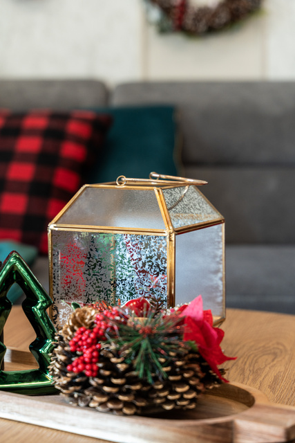 Felinar din sticlă, 14 x 14 x 20 cm