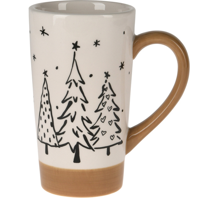 Cana mare de iarnă cu motiv de brăduți, 520 ml
