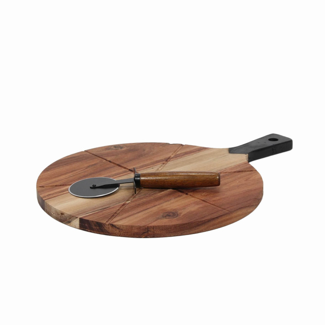 Tabla pizza din lemn de salcam cu cutit