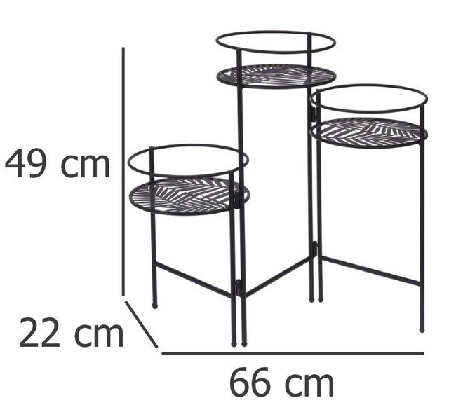 Suport pentru flori din metal cu 3 niveluri, culoare neagră