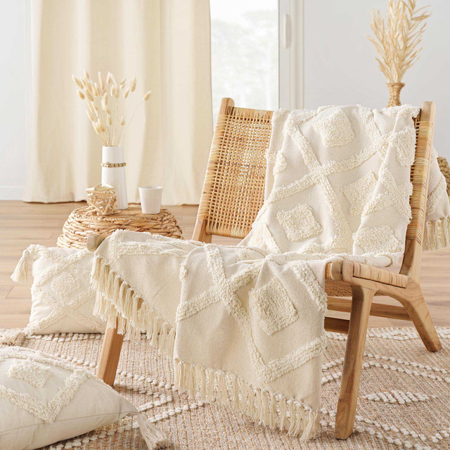 Cuvertură de pat cu franjuri, 125 x 150 cm, INCA