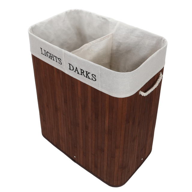 Coș de rufe cu două compartimente, cu sac detașabil, bambus, 100 l