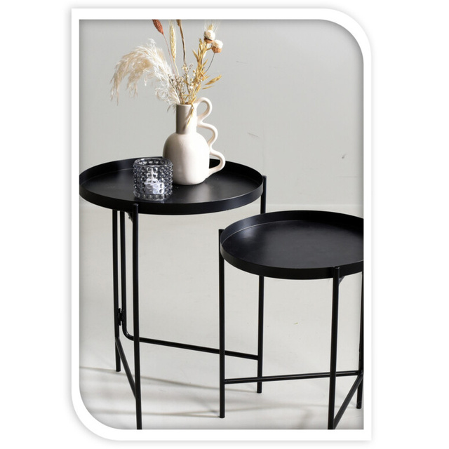 Set două mese laterale metalice, Ø 31 cm, Ø 36 cm