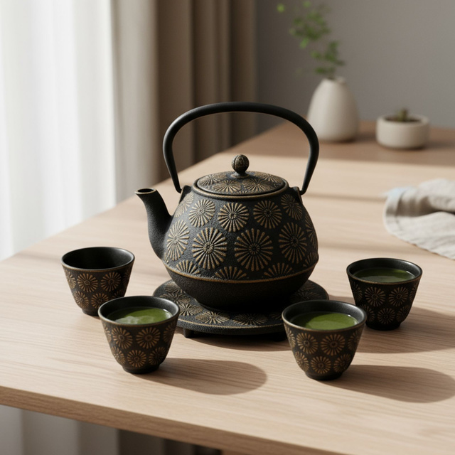 Cumpăna din fontă cu cești și suport KOGA, 1200 ml, aurie