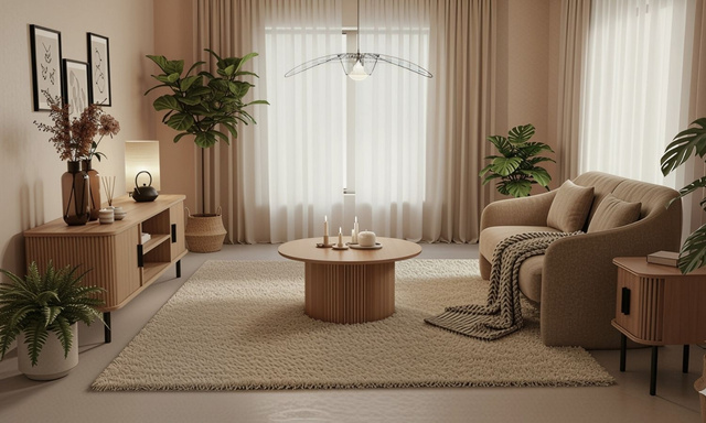 Măsuță de cafea riflată SCAVA, Ø 70 x 40 cm