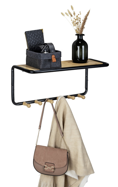 Raft de perete cârlige din bambus, 58 x 26 x 26 cm, Loft, WENKO