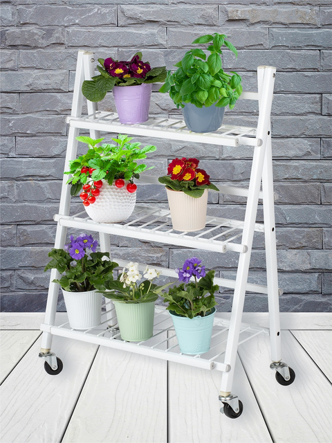 Suport pentru flori, metalic, 3 niveluri, cu roti