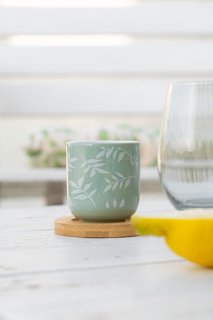 Pahare din ceramică cu suporturi de bambus, 4 buc, 130 ml