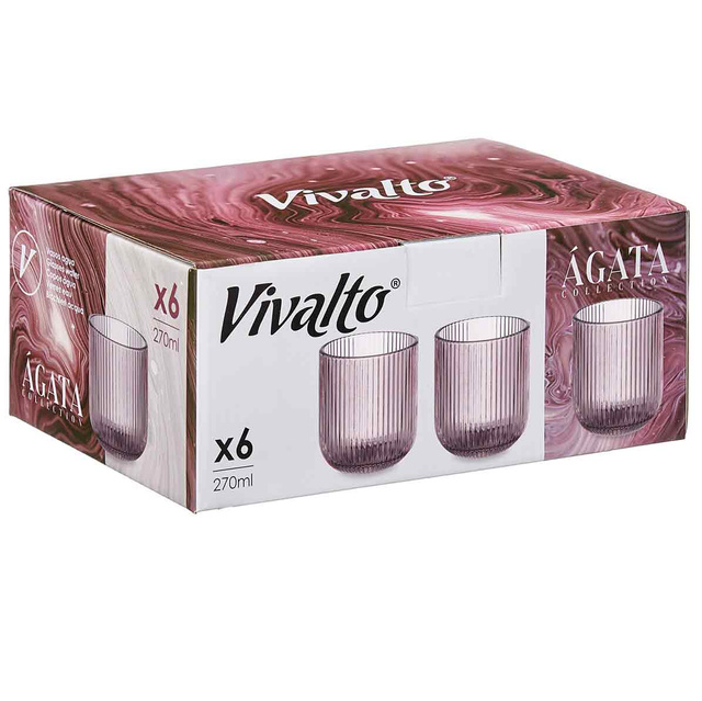 Pahare pentru apa LINES din sticla canelata, set de 6, 270 ml