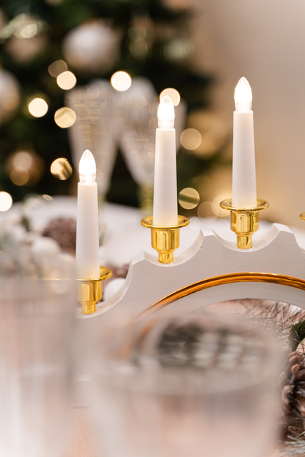 Suport pentru lumanari de Craciun din lemn, 5 lumanari LED, 37 cm