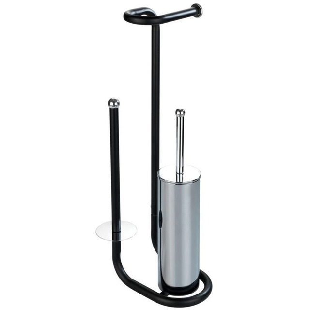 Perie WC cu suport hartie igienica UNIVERSALO, 3in1, Negru, 62x23x20 cm, WENKO