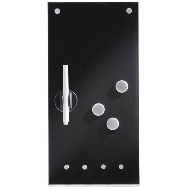 Tablă de sticlă MEMO pentru notițe + 3 magneți și 4 cârlige, 40x20 cm, ZELLER, negru