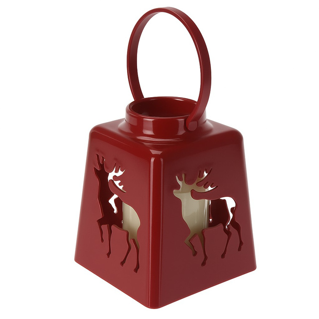 Lanterna de Crăciun cu lumânare LED, 14 cm, roșie