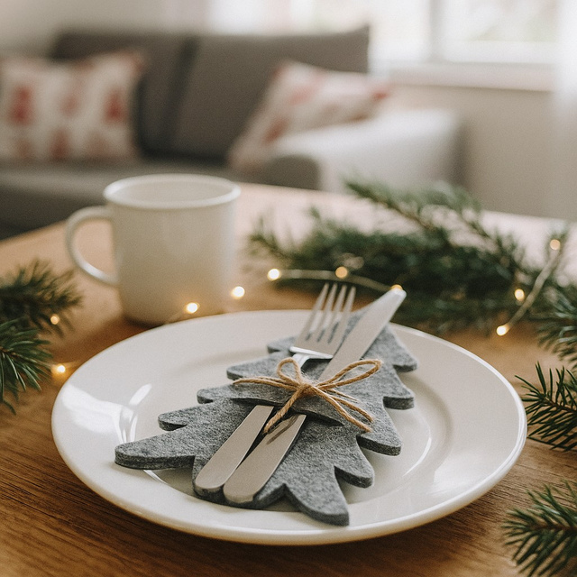 Buzunar din fetru pentru tacâmuri FILZY în formă de brad.