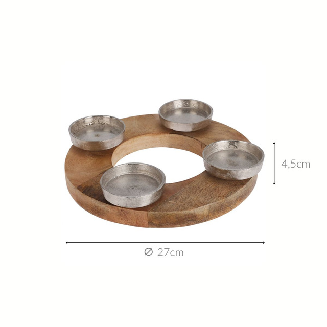 Candelabru pentru lumânări tealight din lemn de mango cu baze din aluminiu, Ø 27 cm