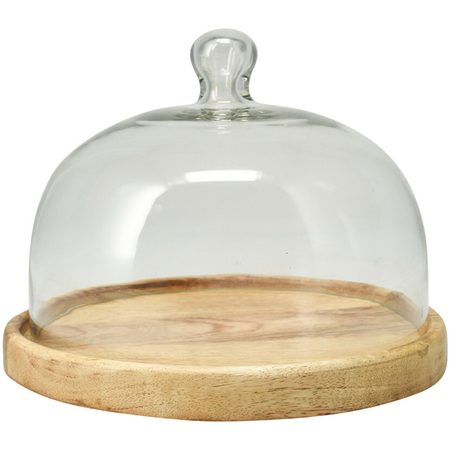 Platou din lemn pentru prăjituri cu capac din sticlă