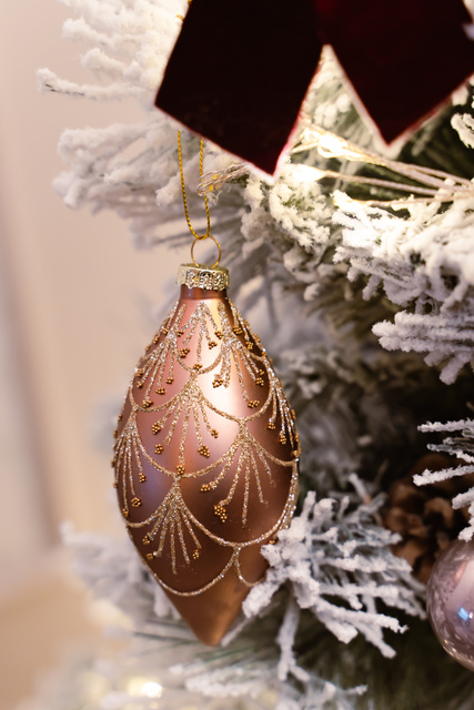 Globuri in forma de lacrimi cu ornament auriu, 13 cm, 3 buc.