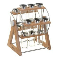 Raft pentru condimente din bambus + 15 recipiente, set