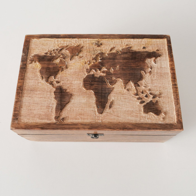 Set 2 cutii din lemn Maps, 2 buc