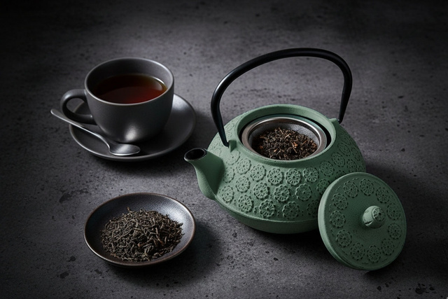 Ceainic din fontă cu infuzor KUMO, 1000 ml, verde deschis cu negru