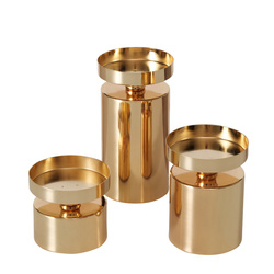 Set 3 suporturi de lumanare de masa, pentru lumanari groase Meril, 7,5 cm, auriu